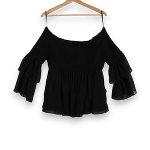 Rachel Zoe Womens Dark Coquette Top 4 Charlotte Black Chiffon Romantic NWT